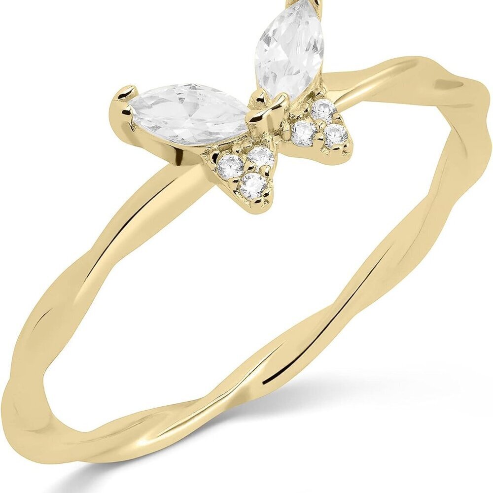 CZ Sterling Silver Butterfly Rings for Women or 14k Gold Plated Stackable Rings